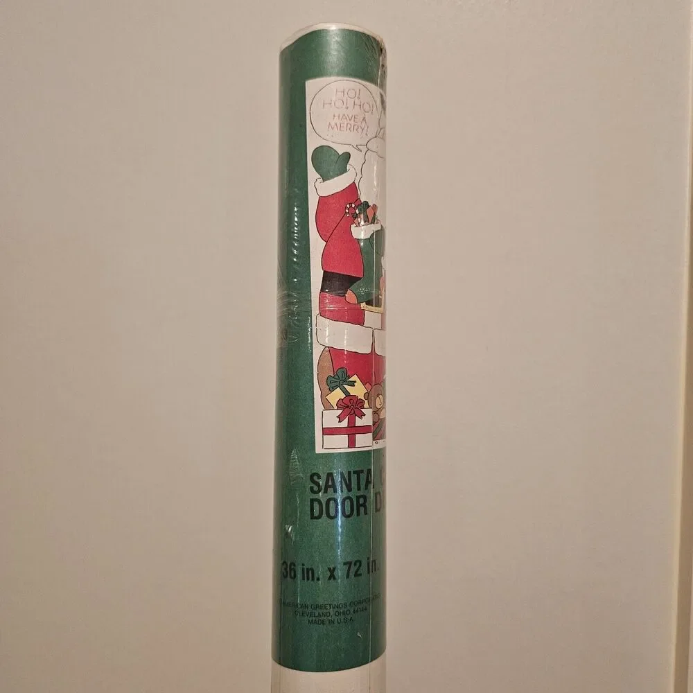 Vintage American Greetings Dept Store Christmas Santa Door Poster LARGE 76x34”